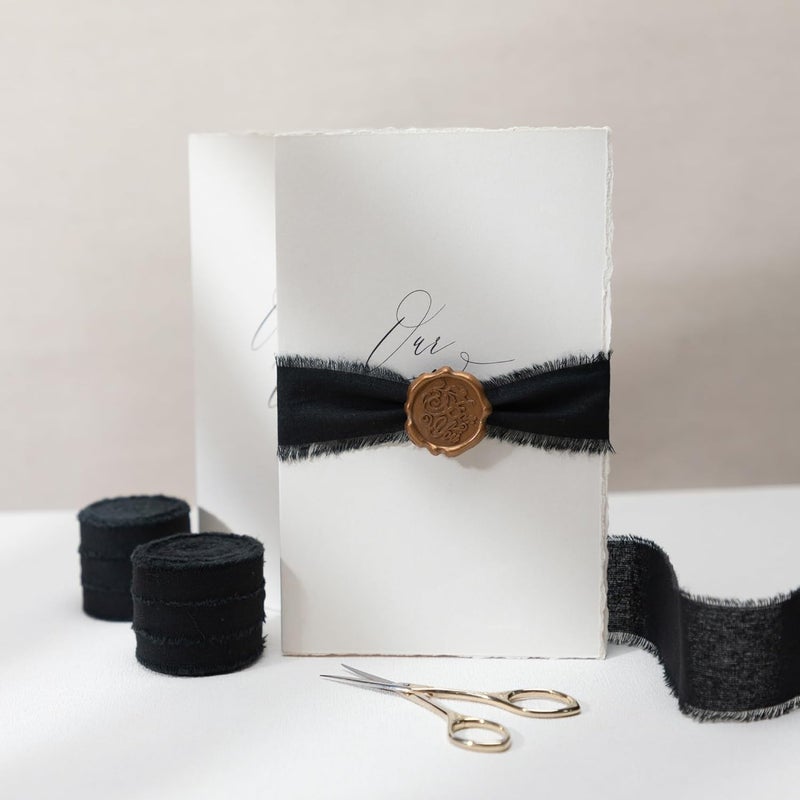 Keypan Black Ribbon 1-1/2" x 15Yd Handmade Fringe Cotton Ribbons for Wedding Invitations, Bridal Bouquets Wrapping, Bow Making DIY Crafts Home Decor for Halloween - Image 3